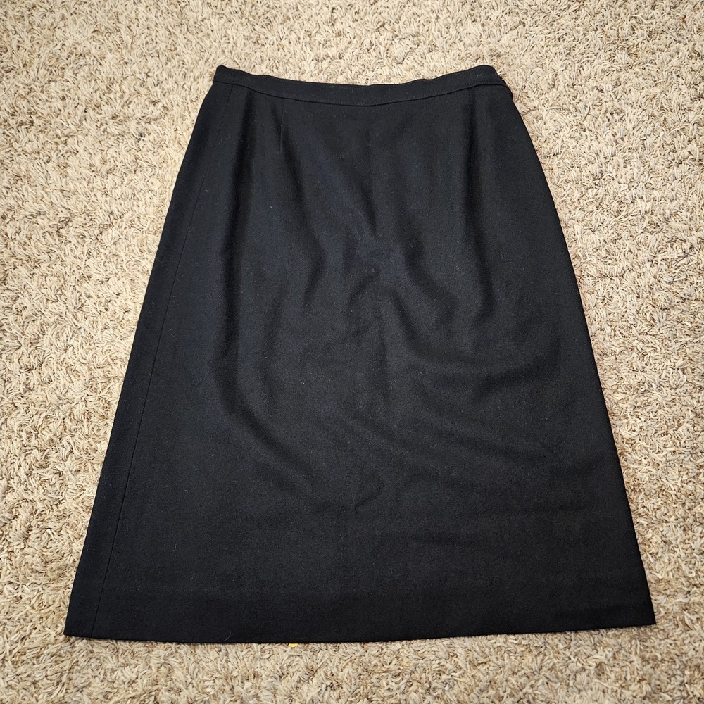 Vintage Pendleton Virgin Wool Midi Pencil Skirt Black Size 14 Lined Made In USA